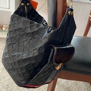 NWT Marino Orlandi BLACK/shoulderbag/Tote Emboss Italy Leather converts to sling